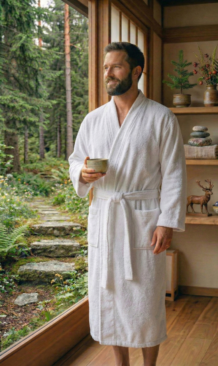 Framsohn Unisex Herren Bademantel | Casa | 001 Weiss |100% Baumwolle| Gr. S M L XL XXL