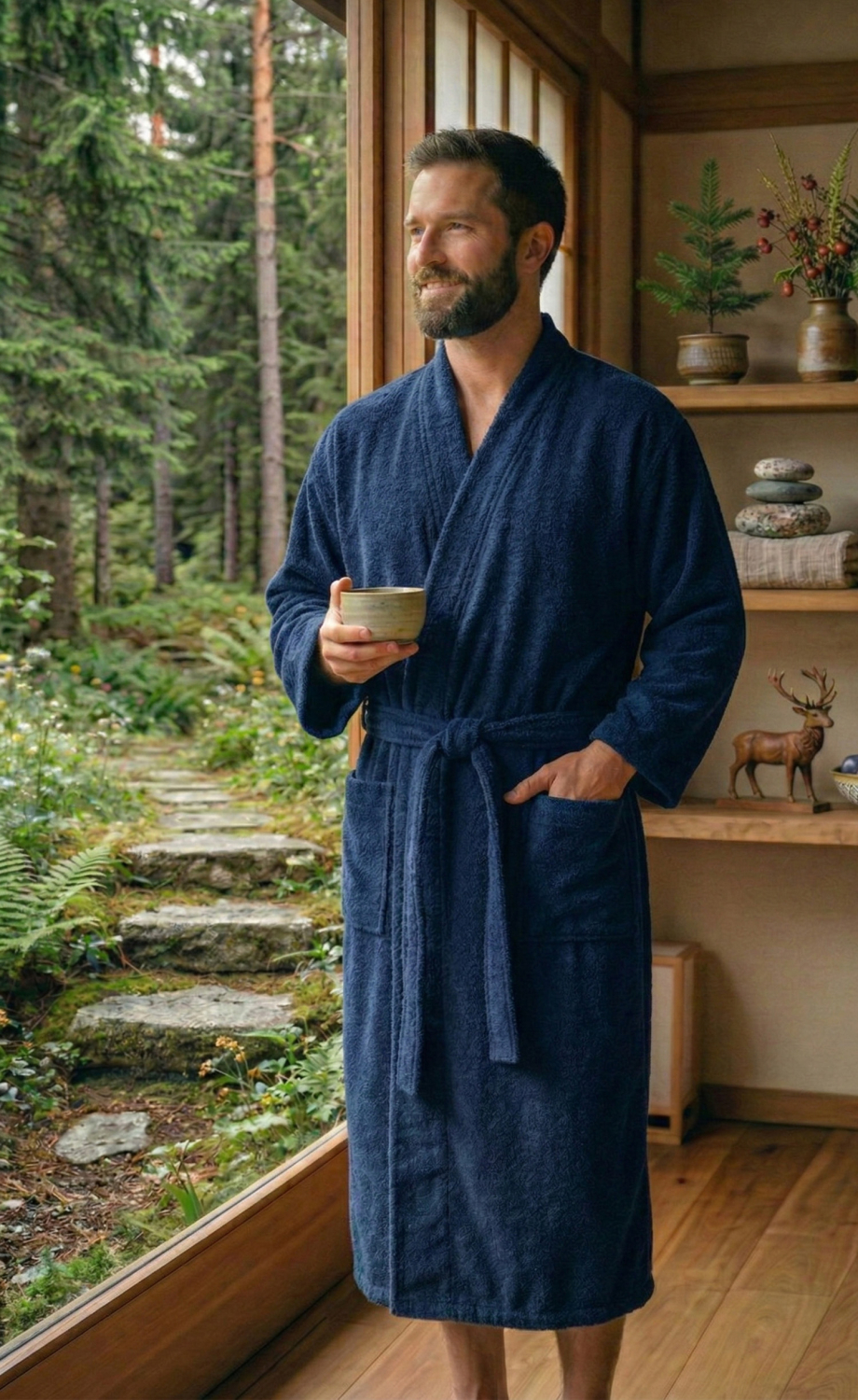 Framsohn Unisex Herren Bademantel | Casa | 543 Jeans Blau |100% Baumwolle| Gr. S M L XL XXL