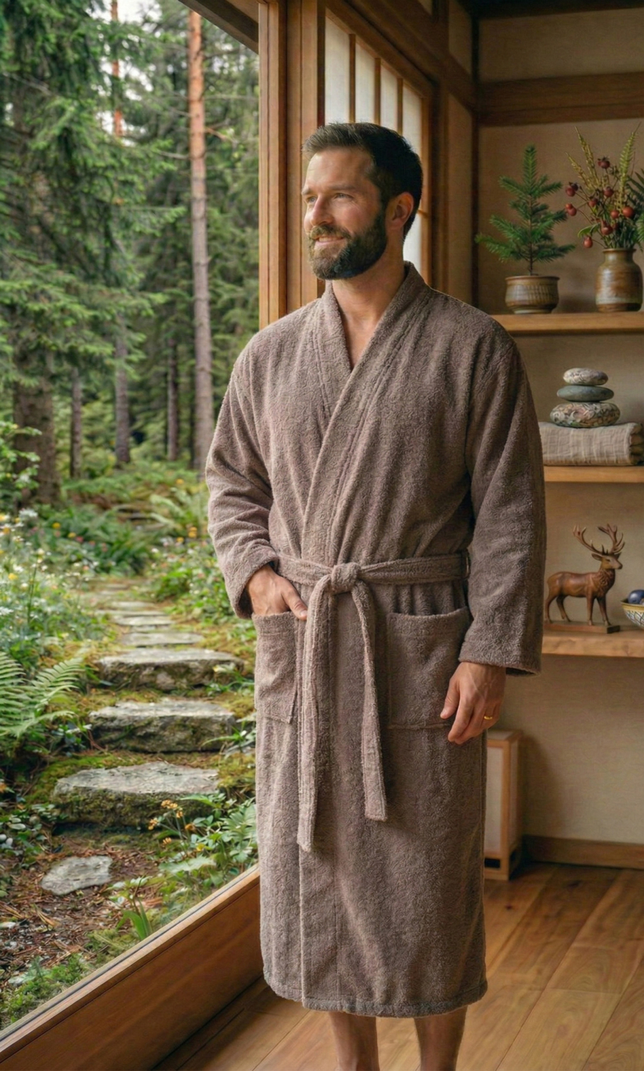 Framsohn Unisex Herren Bademantel | Casa | 641 Taupe |100% Baumwolle| Gr. S M L XL XXL