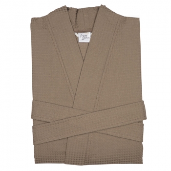 Preview: Unisex Waffelpique Bademantel - 641Taupe/Braun