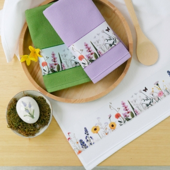 Preview: 2er Set Waffel "Blumenwiese" Geschirrtuch - 604 Lavendel