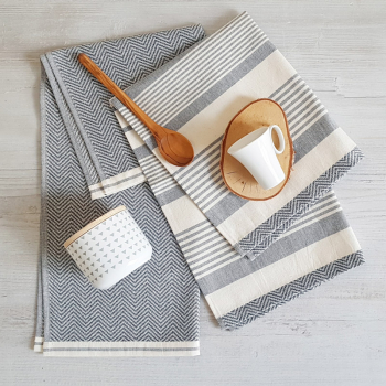 Preview: 2x Terry Tea towels with stripes - 009 Gray