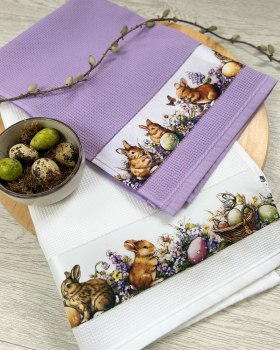 Preview: 2er Set Waffel "Osterhasen" Geschirrtücher - 001 Weiss