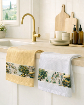 Preview: 2er Set Waffel "Sizilien" Geschirrtücher - 001 Weiss