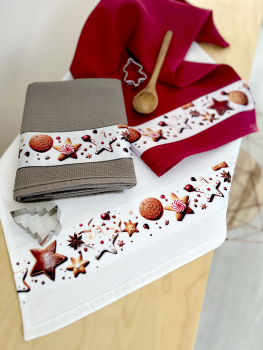 Preview: 2er Set Waffel Geschirrtuch "Sweet Xmas" - 801 Weiss