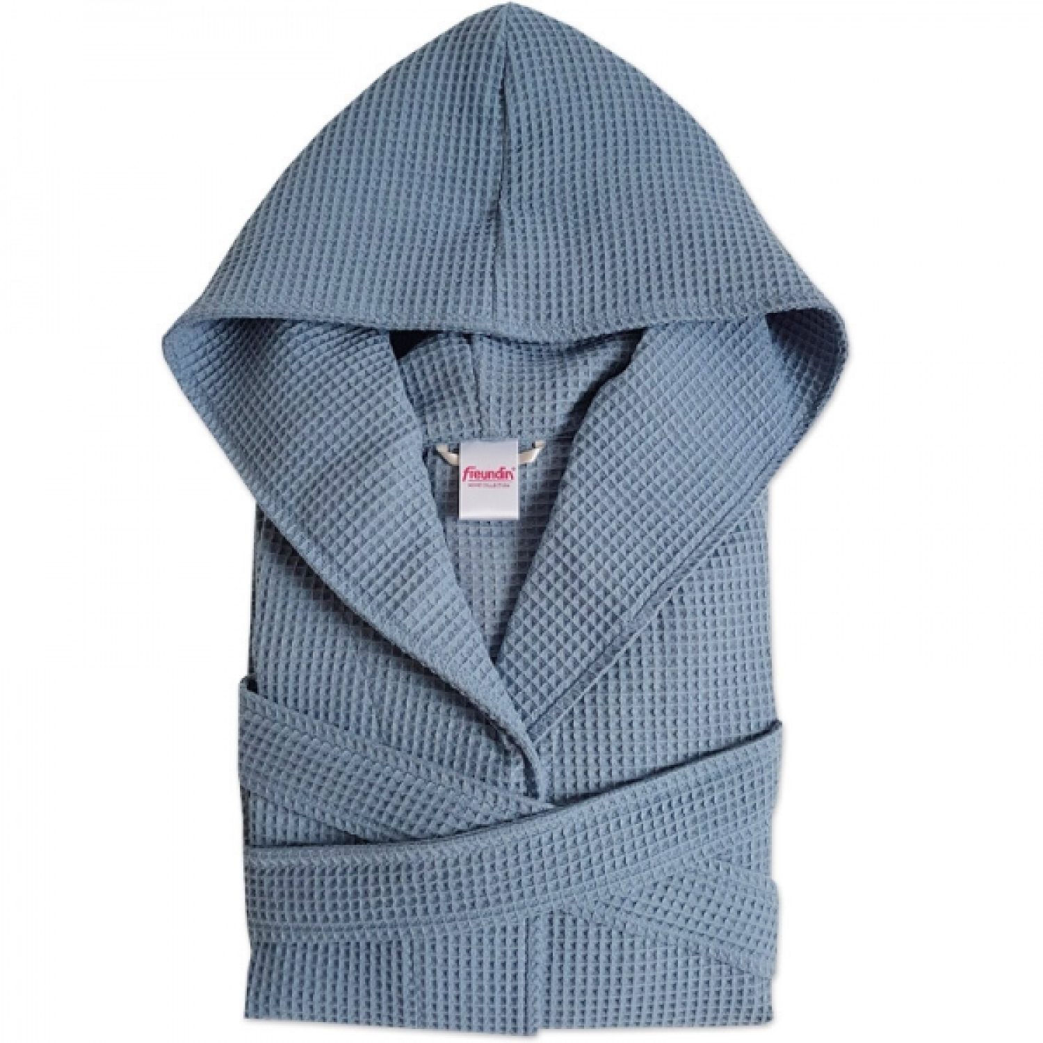 Preview: Framsohn Damen Bademantel | Waffel Home Collection | mit Kapuze | 100% Baumwolle Waffelpique | 145 Niagarablau