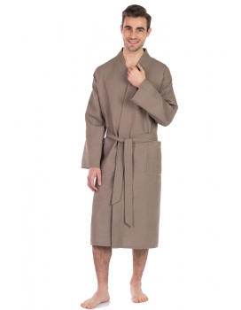 Waffelpiquet Bademantel - Taupe braun