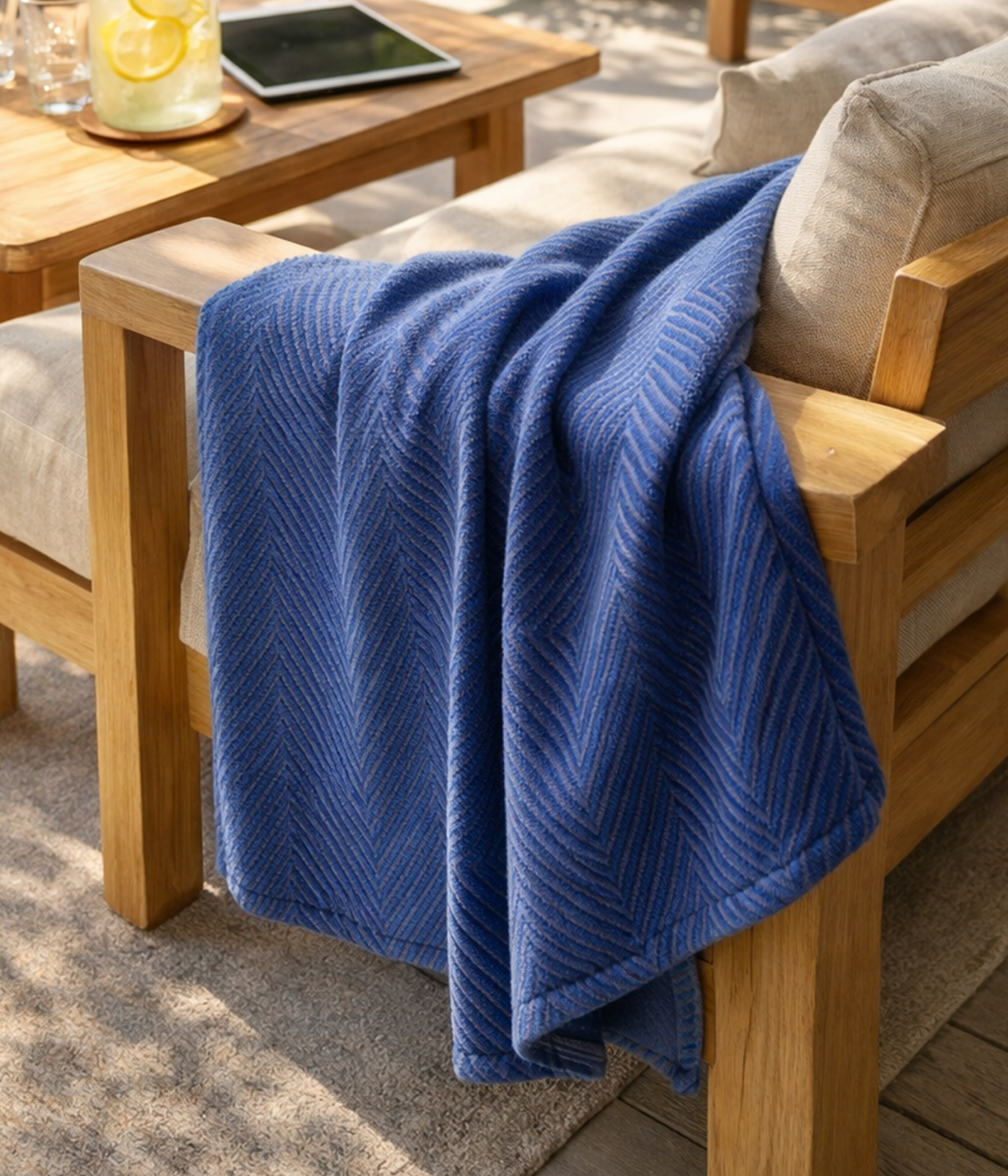 Preview: Fischgrät Wohndecke - 006 blau