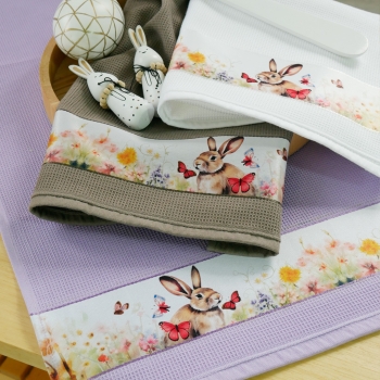 Preview: 2er Set Waffel "Hasen" Geschirrtuch - 604 Lavendel
