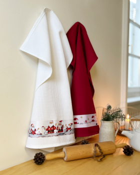Preview: 2er Set Waffel Xmas Santa Geschirrtuch - 438 Bordeaux