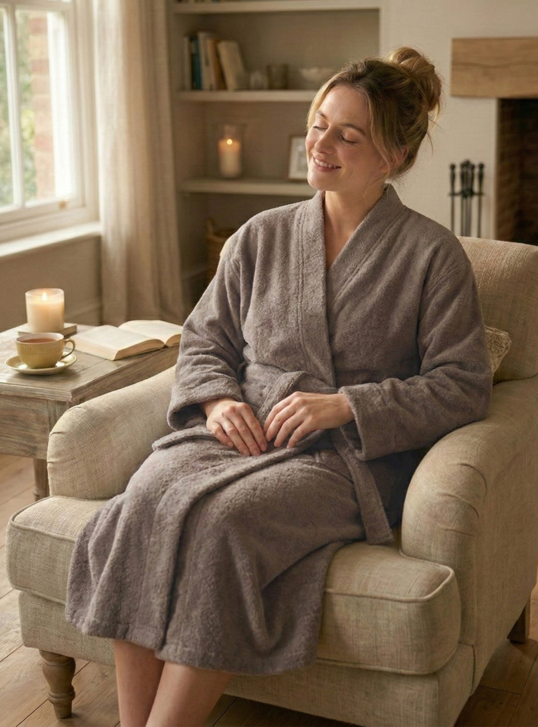 Framsohn Bademantel Unisex Damen und Herren Frottee flauschig weich Kimono S M L XL XXL XXXL braun