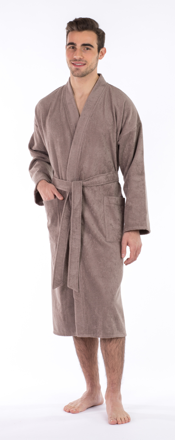 Framsohn Bademantel Unisex Damen und Herren Frottee flauschig weich Kimono S M L XL XXL XXXL braun